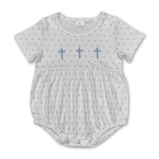 Light blue polka dots cross baby boy Easter romper