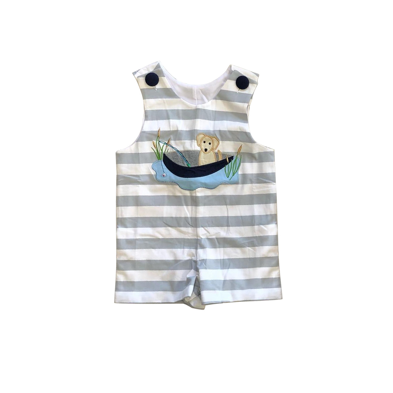 Stripe sleeveless dog fishing baby boy romper