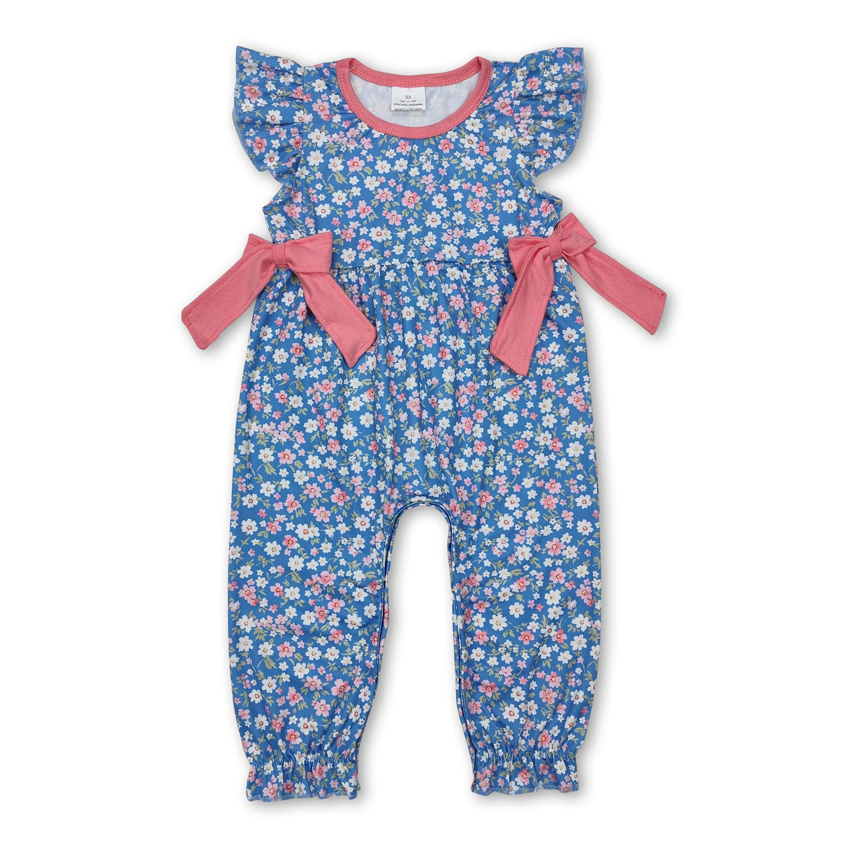 Flutter sleeves floral bow baby girls romper