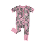 Short sleeves pink camo baby girls zipper romper