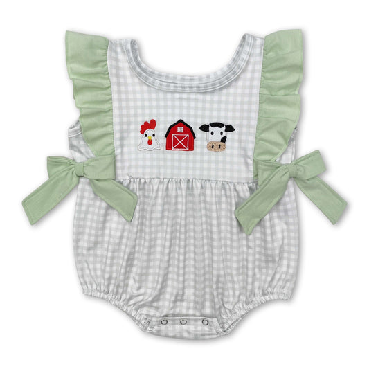 Plaid chicken cow farm baby girls romper