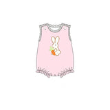 Pink sleeveless bunny carrot baby girls Easter romper