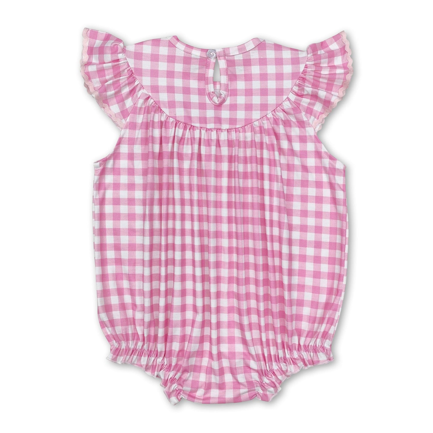 Pink plaid bunny smocked baby girls Easter romper