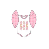 Short sleeves pink bow eggs baby girls Easter romper
