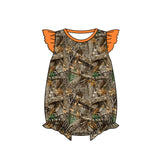 Orange flutter sleeves camo baby girls romper