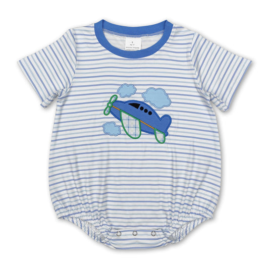 Short sleeves stripe airplane baby boy romper