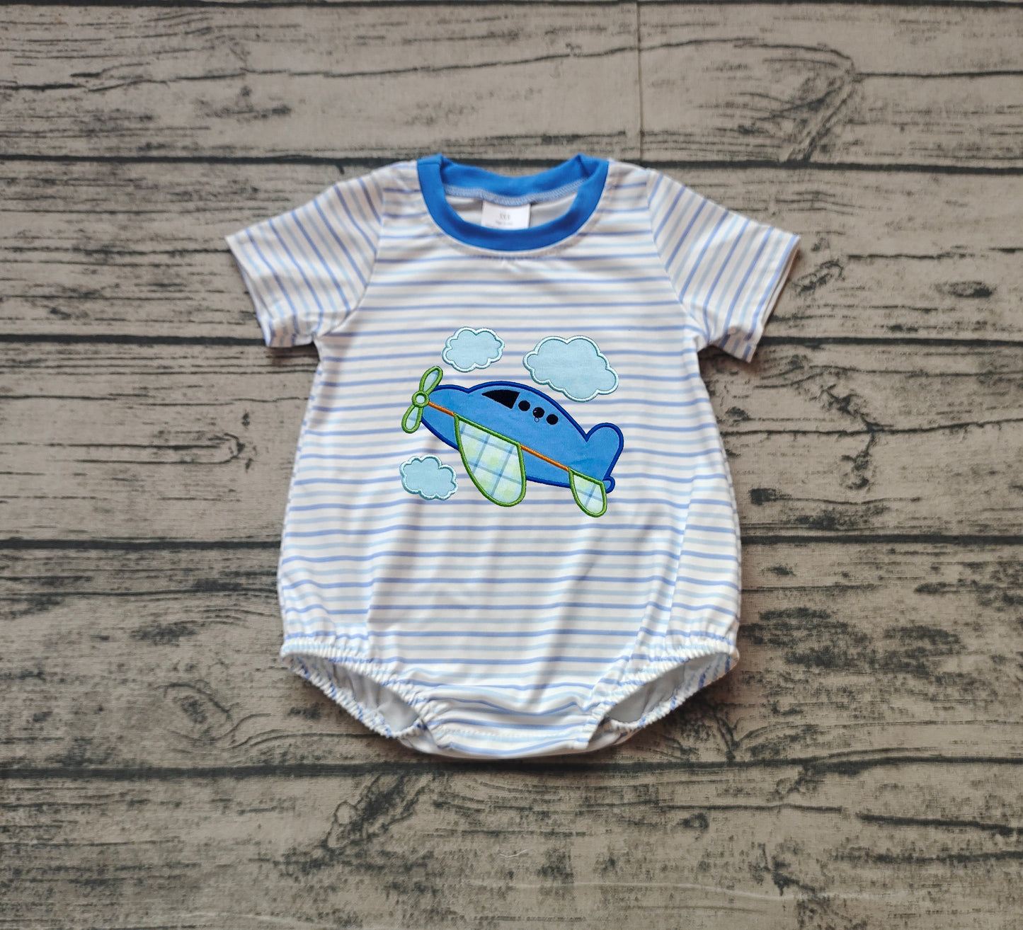 Short sleeves stripe airplane baby boy romper