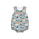 Light blue sleeveless constructions baby boy romper