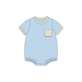 Light blue short sleeves stripe pocket baby boy romper