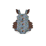 Flutter sleeves brown ruffle duck baby girls romper