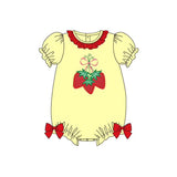 Yellow short sleeves strawberry baby girls romper