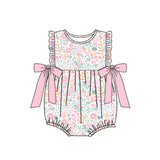 Pink bow floral ruffles baby girls summer romper