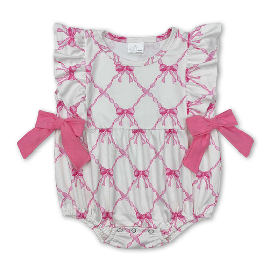 Pink bow ruffles baby girls summer romper