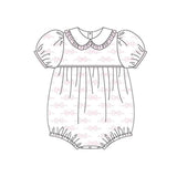 Short sleeves pink bow baby girls summer romper