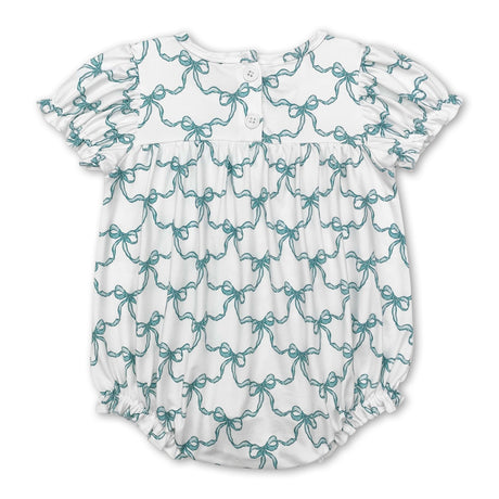 Short sleeves green bow lollipop baby girls romper