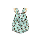 Flutter sleeves straps floral bee baby girls romper