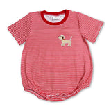 Red stripe short sleeves dog baby boy romper