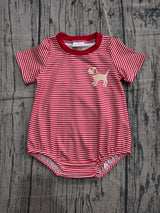 Red stripe short sleeves dog baby boy romper