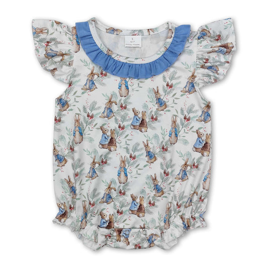 Flutter sleeves light blue ruffle rabbit baby girls Easter romper