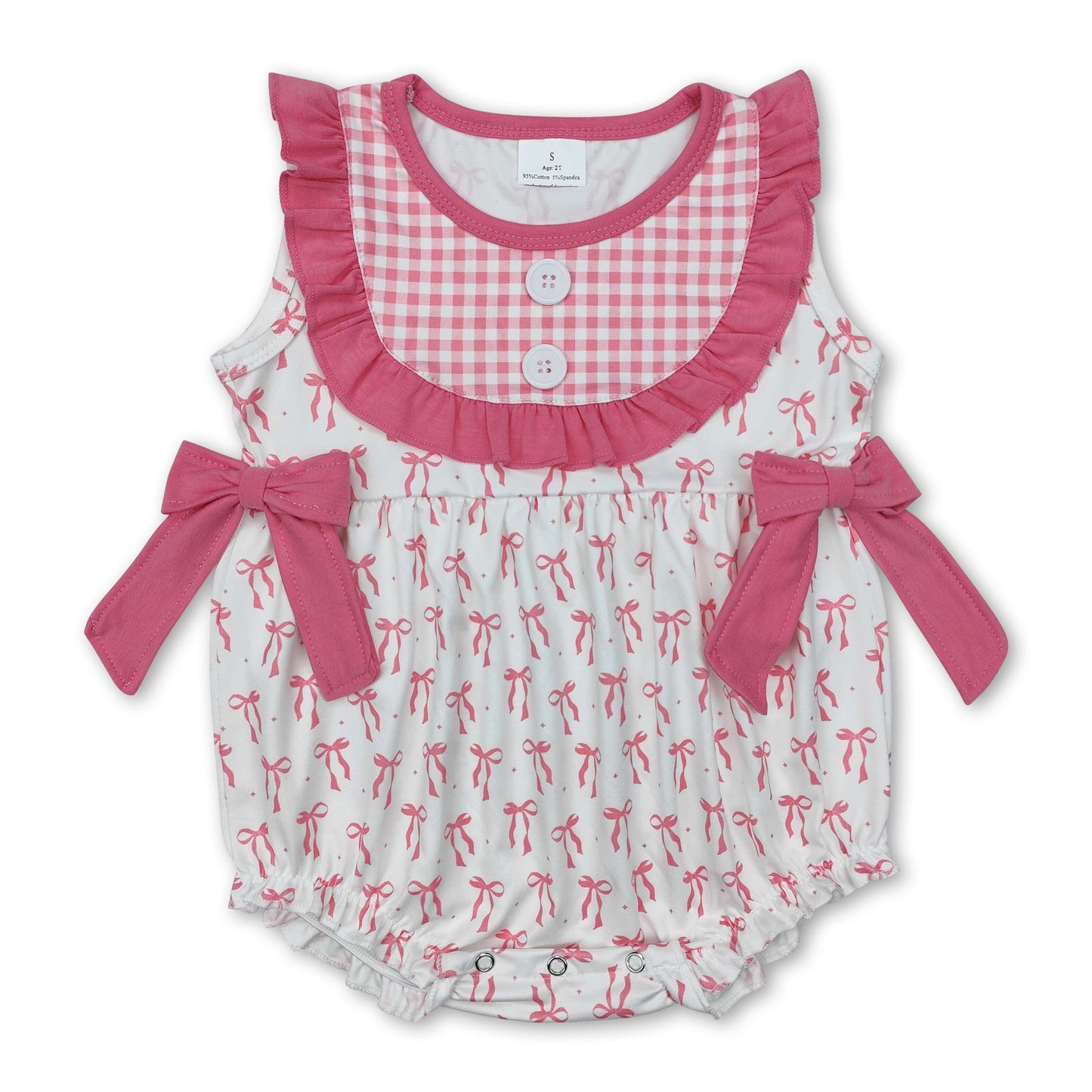 Sleeveless plaid bow baby girls summer romper