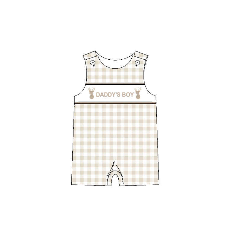 Khaki plaid sleeveless daddy's boy deer baby romper