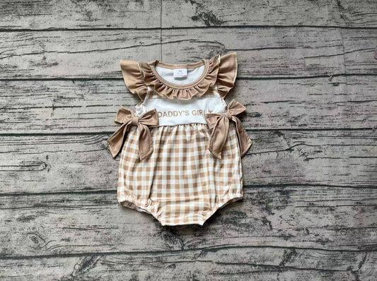 Khaki plaid flutter sleeves daddy's girl deer baby romper