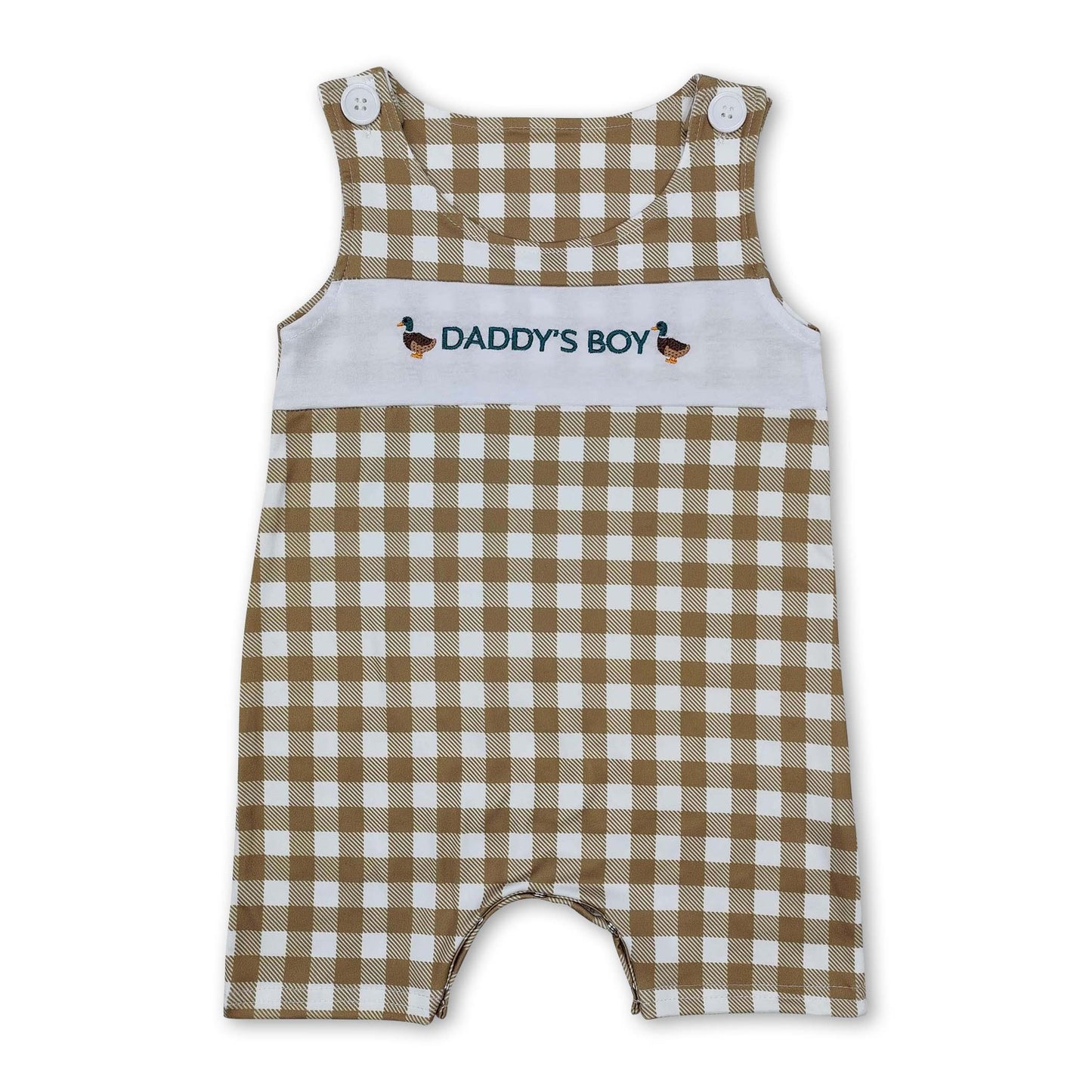 Plaid sleeveless daddy's boy duck baby romper