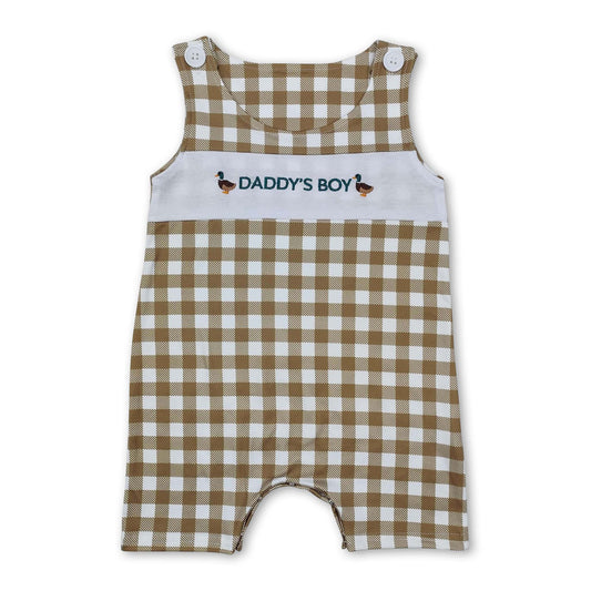 Plaid sleeveless daddy's boy duck baby romper