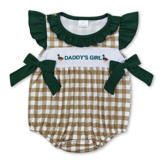 Plaid flutter sleeves daddy's girl duck baby romper