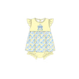 Flutter sleeves bow cross floral baby girls Easter romper