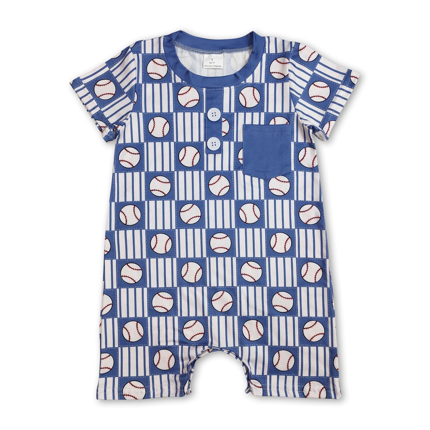 Short sleeves pocket stripe baseball baby boy romper