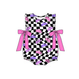 Pink bow plaid ruffle sister baby girls romper