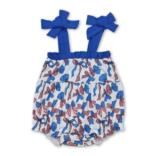 Straps stars stripe bow baby girls 4th of july romper