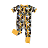 Short sleeves yellow leopard singer baby kids zipper romper