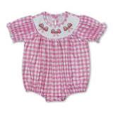 Short sleeves pink bow baby girls summer romper