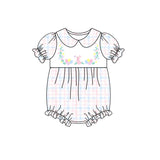 Short sleeves plaid bunny floral baby girls Easter romper
