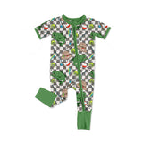 Green short sleeves plaid fishing baby boys zipper romper