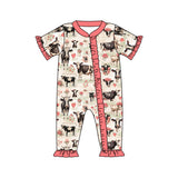 Short sleeves cows floral baby girls zipper romper