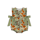 Ruffle bow camo bull skull baby girls summer romper
