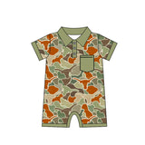 Short sleeves pocket camo bull skull baby boy polo romper