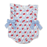 Plaid light blue bow flag baby girls 4th of july romper
