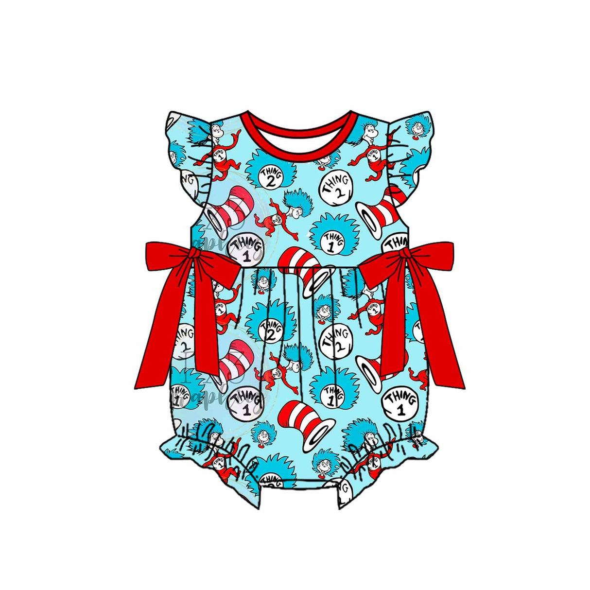 Flutter sleeves cat hat red bow baby girls romper