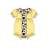 Yellow short sleeves heart leopard baby girls valentine's romper