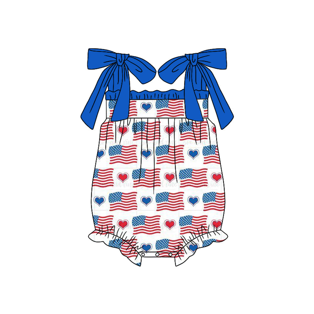 Blue straps heart flag baby girls 4th of july romper