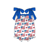 Blue straps heart flag baby girls 4th of july romper