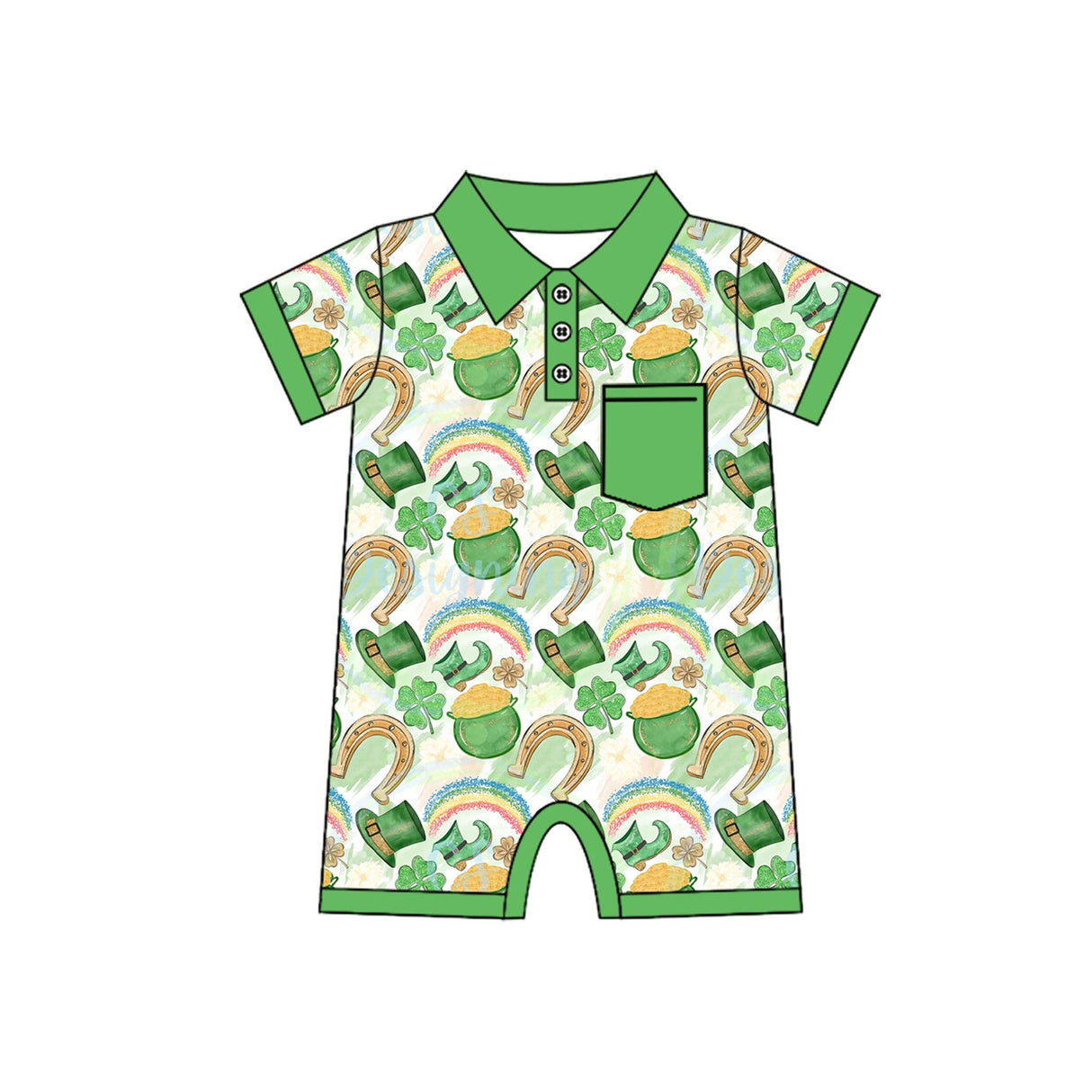 Green pocket short sleeves baby boy St Patrick's romper