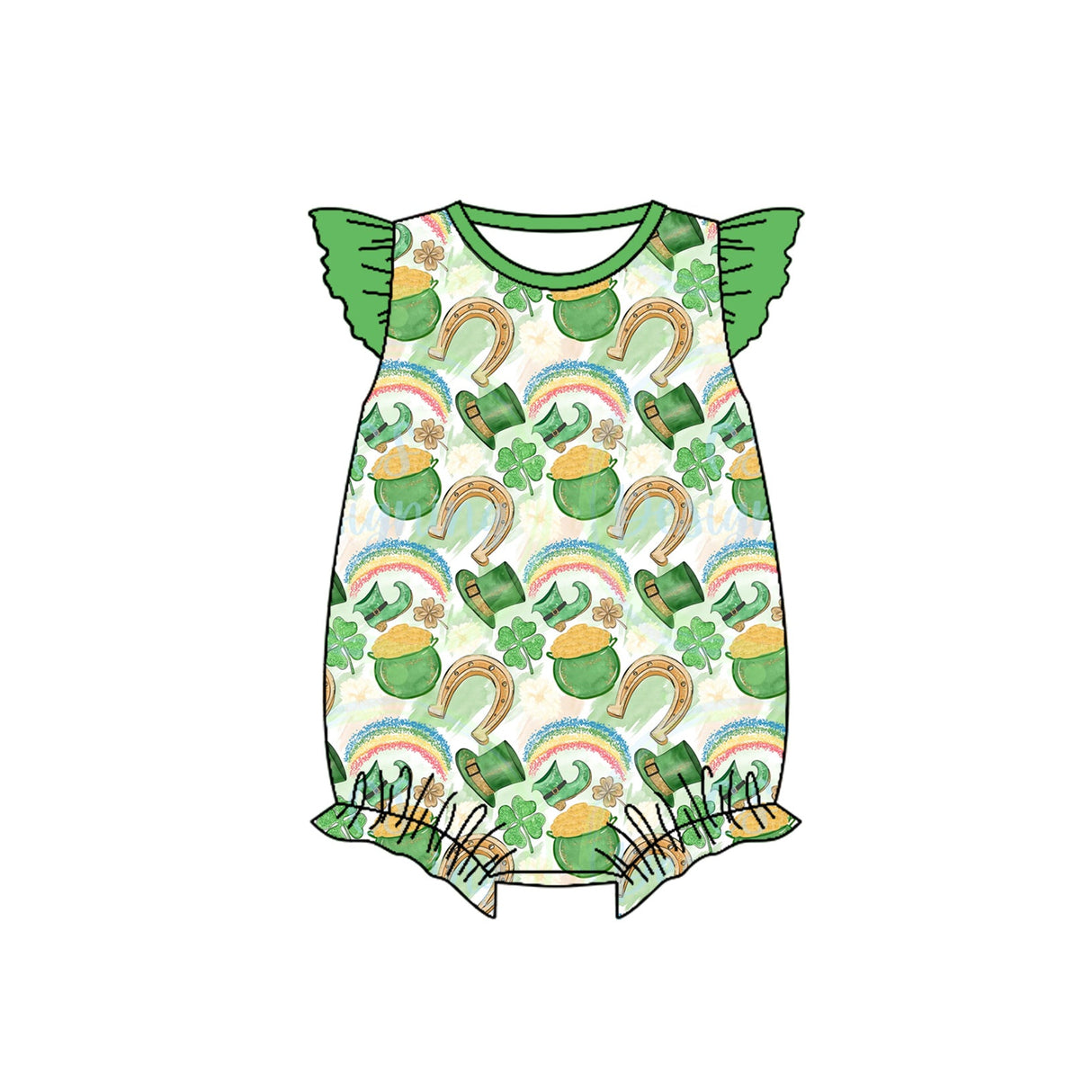 Flutter sleeves clover baby girl St Patrick's romper