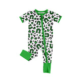 Short sleeves leopard baby kids St Patrick's zipper romper