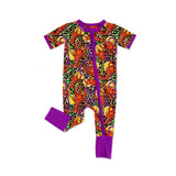 Purple leopard crawfish baby girls Mardi Gras zipper romper