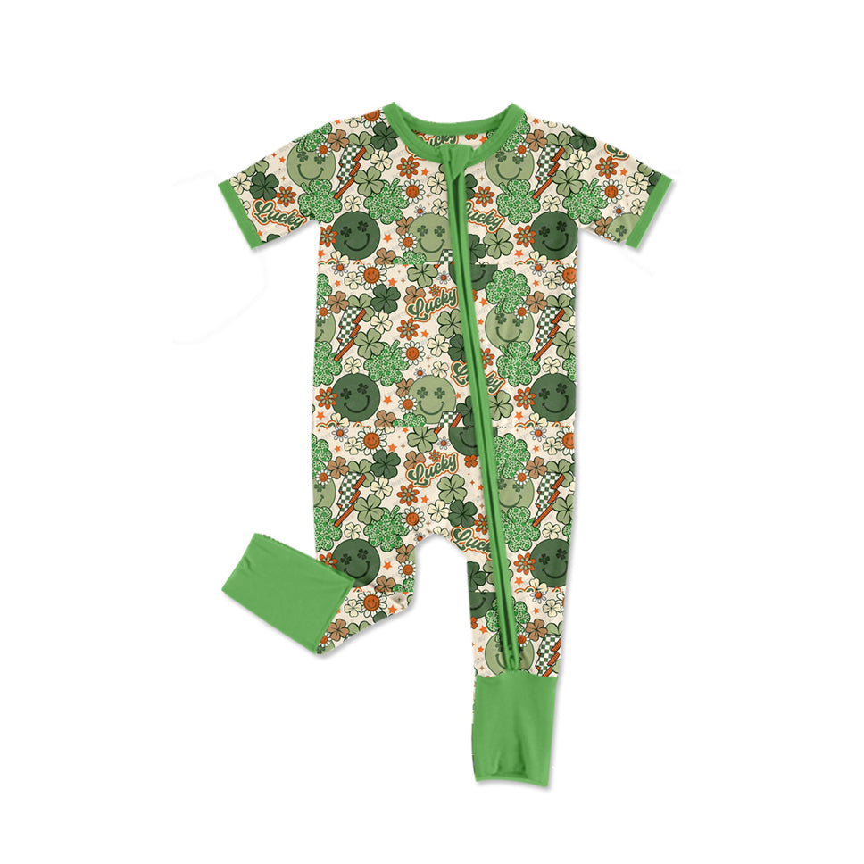 Short sleeves smile clover lucky baby St Patrick's romper